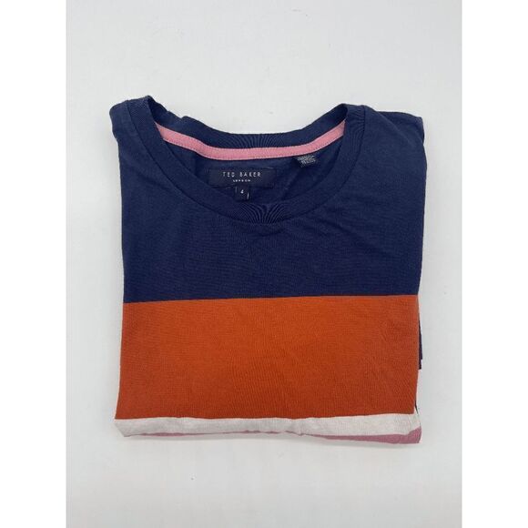 Ted Baker London T-Shirt Striped Short Sleeves Sz M Crew Neck Cotton Multicolor - Picture 7 of 10